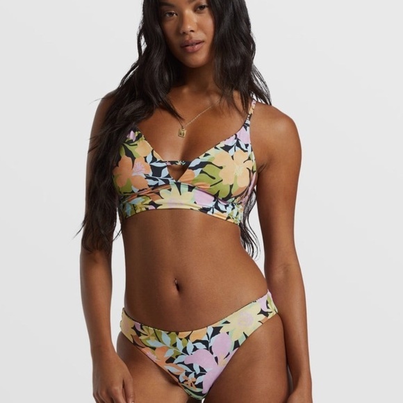 Billabong Other - Billabong Floral Bikini in Black with Pastel Yellow, Pink & Green